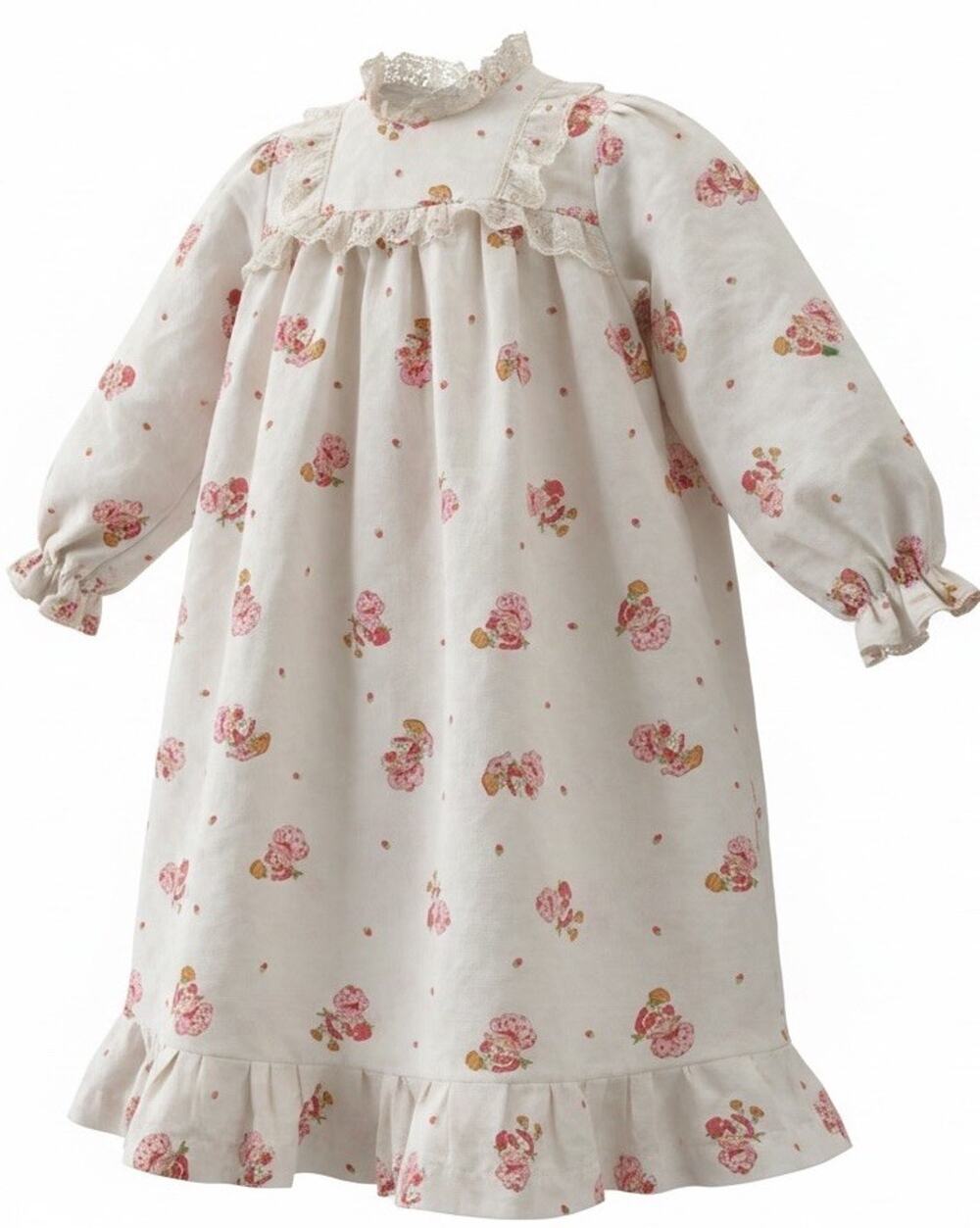 VTG 80s Strawberry Shortcake Girls Dress 4T Ruffle Lace Cottage Handmade Prairie